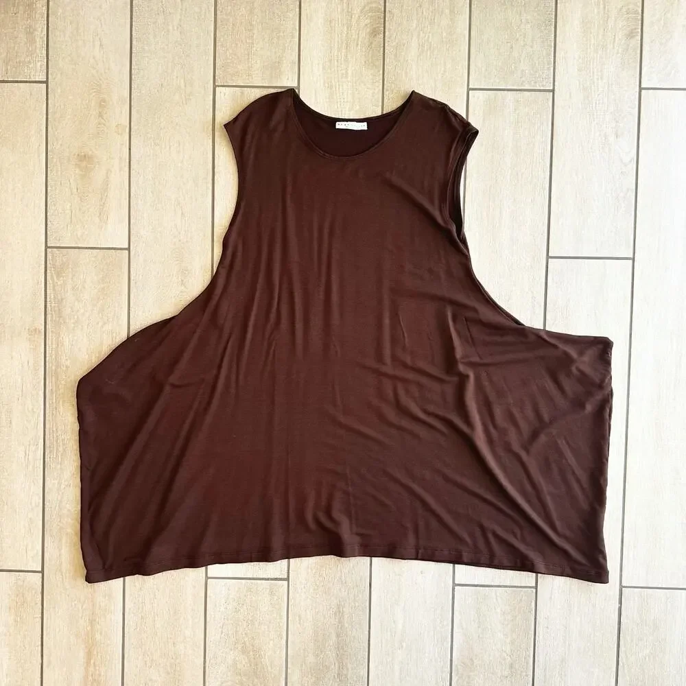Bryn Walker Zia Rayon Tunic Dress Medium Brown Oversized Lagenlook Minimalist - Picture 10 of 10